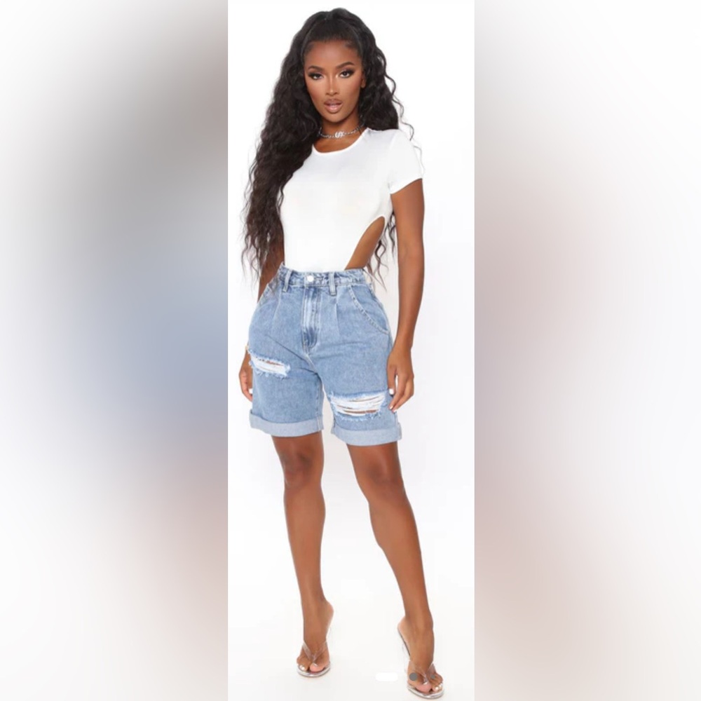 Fashion Nova Blue Distressed Jean Shorts High-Waisted
